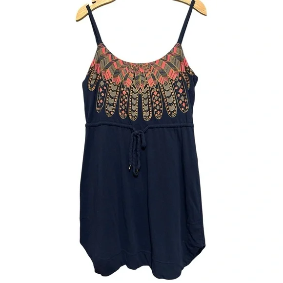 Marc by Marc Jacobs Women’s Sz S Navy Blue Pink Plumage Peacock Print Mini Dress - Picture 2 of 6